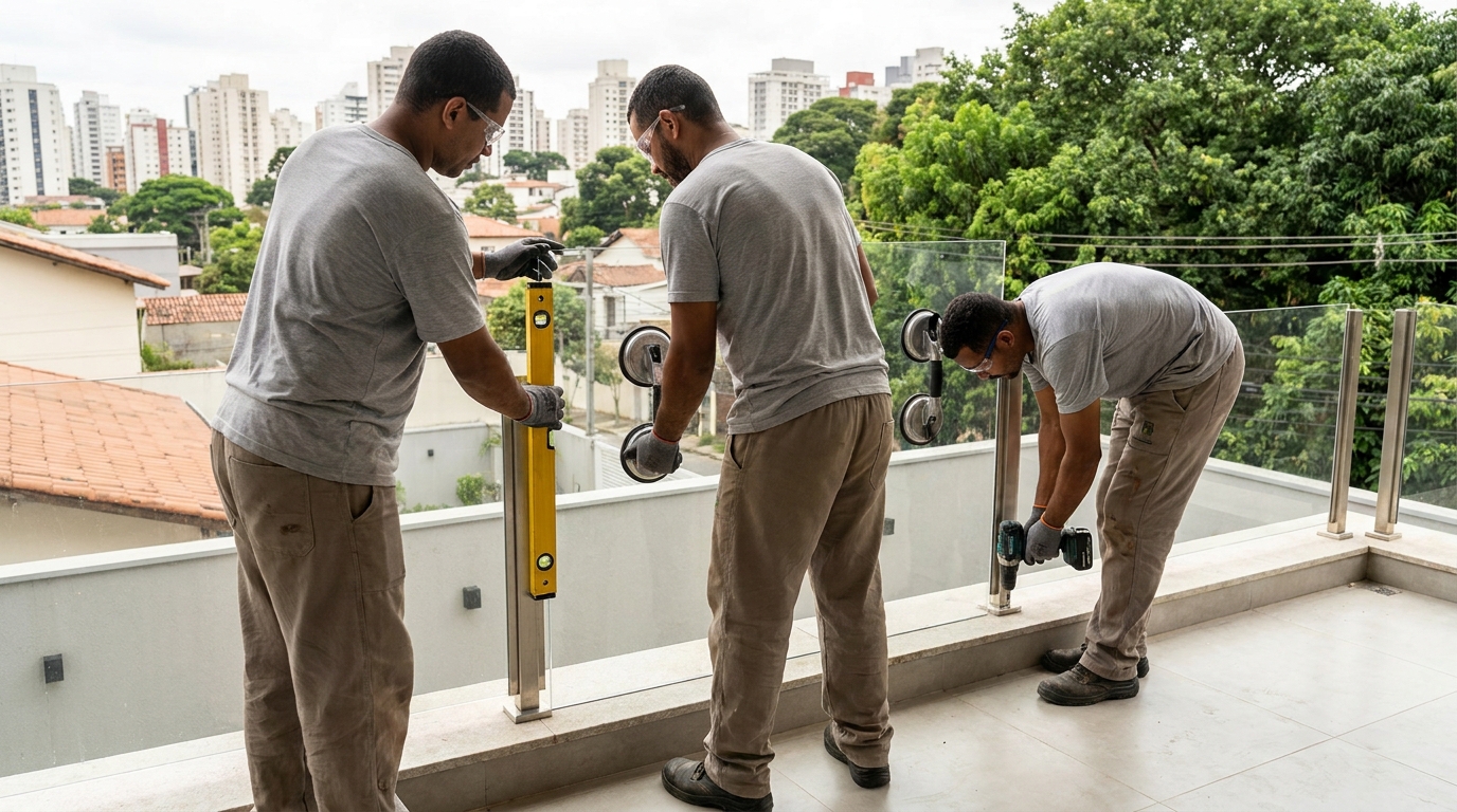 Guarda-corpo em terraço alto com vista cidade em Fortaleza-CE
