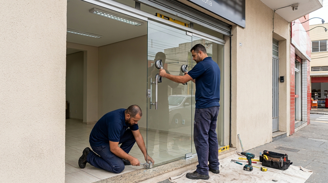 Porta de vidro com puxador inox em Fortaleza-CE